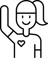 Smiling woman waving hello line icon