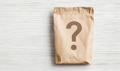 Mysterious Brown Paper Bag with Question Mark on Light Background