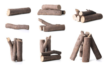 Stack of logs with natural texture, isolated on transparent cutout background