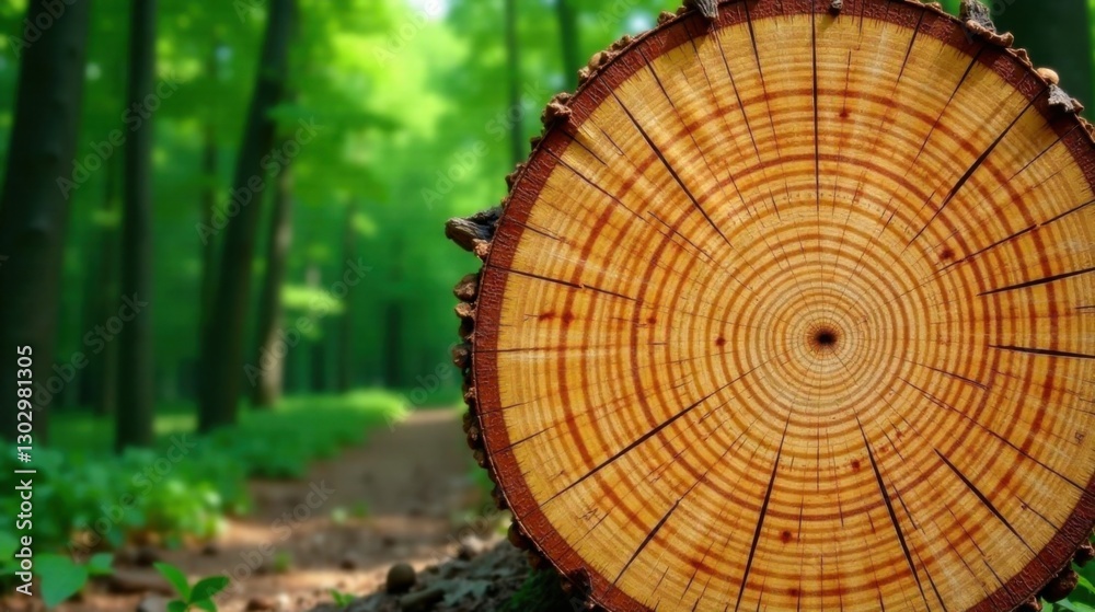 Poster a cross-section of a tree trunk reveals concentric rings, a testament to time's passage in a tranqui
