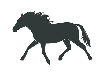 Fototapeta premium Horse silhouette. Wild running or galloping racehorse. Dark or black icon with beautiful noble stallion. Design element for sticker. Flat vector illustration isolated on white background