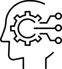 Human head with gears and circuits illustration line icon