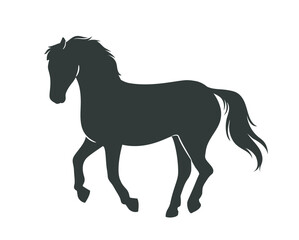 Horse silhouette. Black icon of wild racehorse running or galloping in competition. Dark sticker with fast stallion. Flat vector illustration isolated on white background