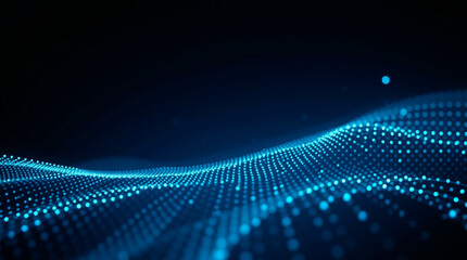 Abstract background digital blue wave with glowing particles, perfect for technology, data visualization, innovation, and futuristic design projects.