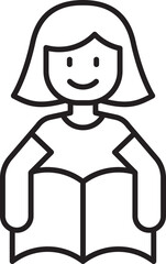 Happy girl reading a book icon line icon