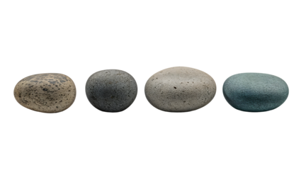 Collection of realistic rounded stones with grey, blue, tan, and speckled textures, arranged on dark backdrop PNG