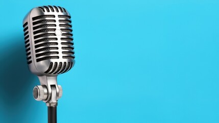 Microphone on a vibrant blue background, highlighting sound recording equipment and audio gear