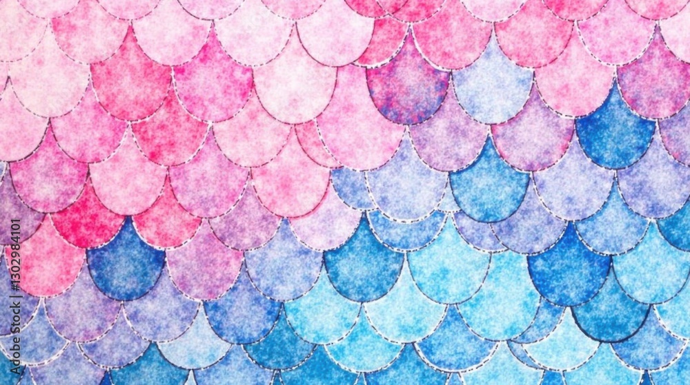 Poster pastel mermaid scales an enchanting watercolor pattern of overlapping scallops in shades of pink and