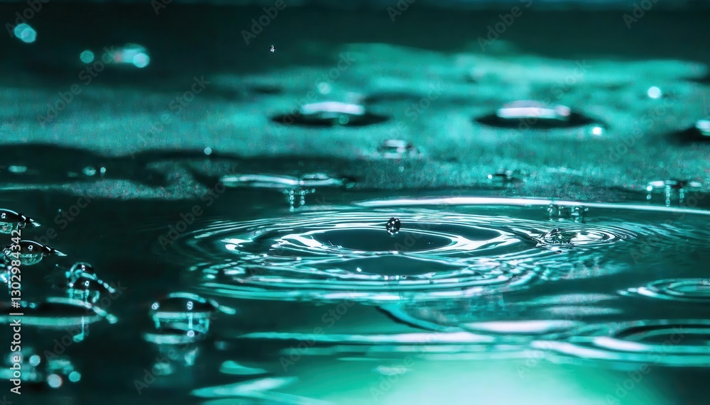 Aufkleber mystical macro shot of water droplets on reflective surface with glowing bokeh effect, futuristic ab