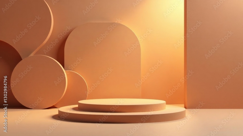 Aufkleber Abstract Minimalist Product Display Platform with Warm Tones and Geometric Shapes