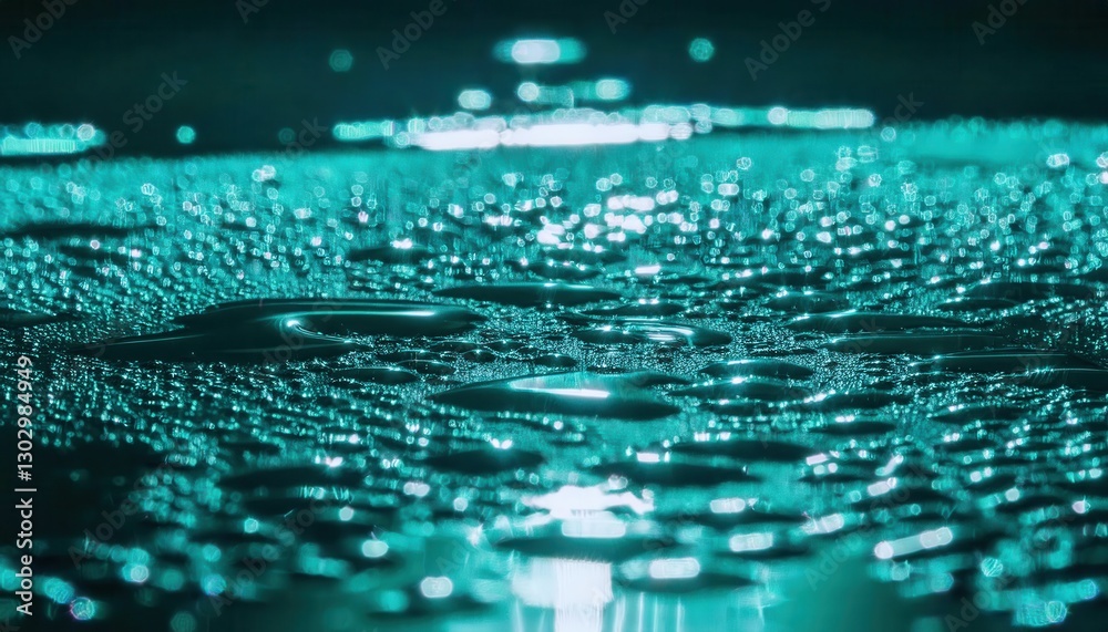 Aufkleber mystical macro shot of water droplets on reflective surface with glowing bokeh effect, futuristic abstract texture for design

