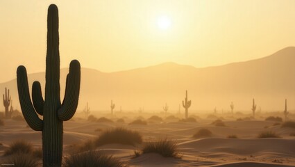 Desert Sunrise With Cactus