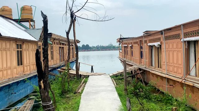 Houseboats in Dal Lake at Srinagar, Jammu and Kashmir, India.