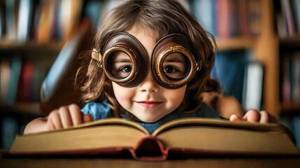 World Book Day Reading Childrens books Child with glasses immersed in reading.