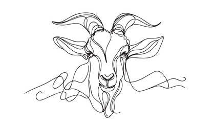 Continuous one single minimal line drawing goat 