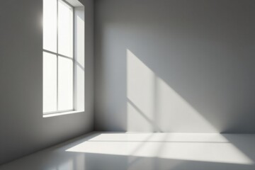 Bright Sunlight Illuminates an Empty Room with a Single Window Casting Dramatic Shadows on the Walls and Floor