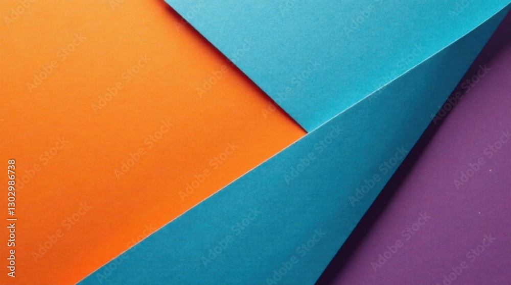 Poster abstract geometric composition featuring vibrant hues of orange, teal, and purple, showcasing a dyna