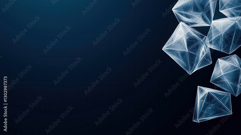 Aufkleber A collection of translucent geometric pyramids on a dark background, creating a modern and abstract visual effect.