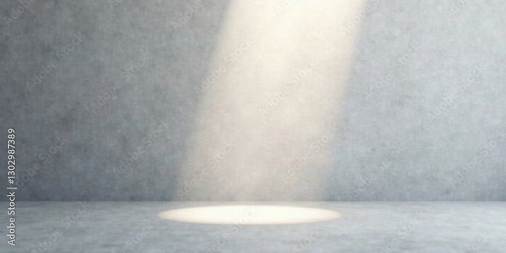 Poster A single spotlight illuminates an empty, minimalist concrete room, offering a blank canvas for creative presentation and design concepts.