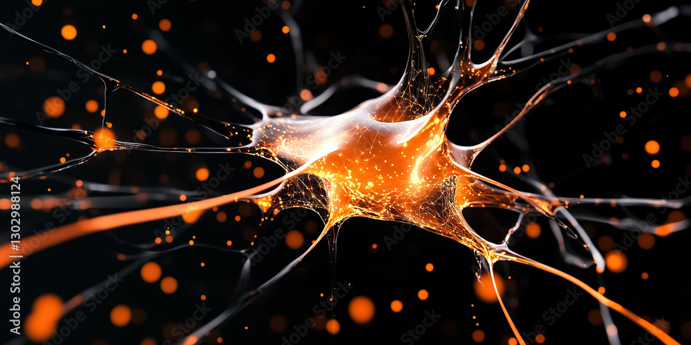 Poster An abstract representation showcases a network that mimics the complexity of a brain, highlighted by vibrant data streams pulsating and moving, reflecting technological evolution and intelligence