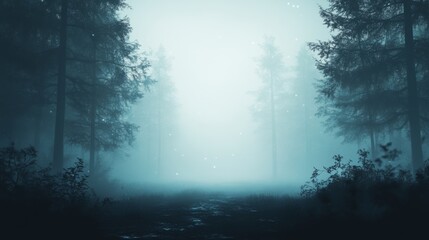 Fototapeta premium Enigmatic Foggy Forest Path: A Mystical Journey into the Heart of Nature's Embrace