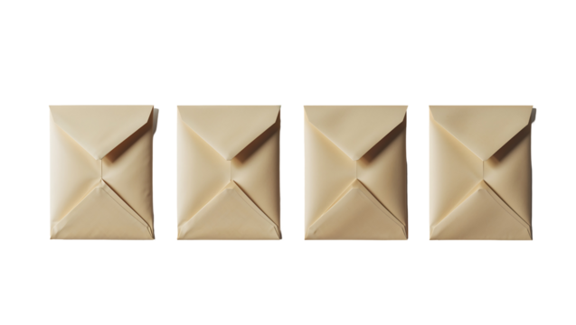 Gradient of muted color envelopes in ochre, ivory, beige, and white, simple composition with minimalist design and soft lighting