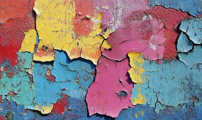 Peeling paint reveals vibrant wall textures.