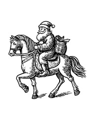 Fototapeta premium Santa Claus riding a horse, delivering gifts during the festive season