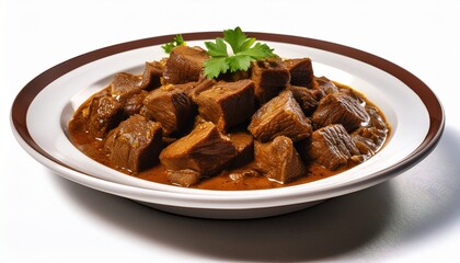 Generate a professional photography photo with a white background, cooked curry beef brisket (2)