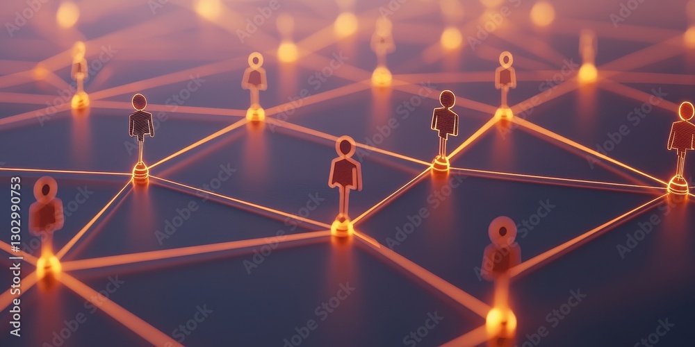 Poster a digital network illustration featuring stylized figures connected by glowing lines, symbolizing co