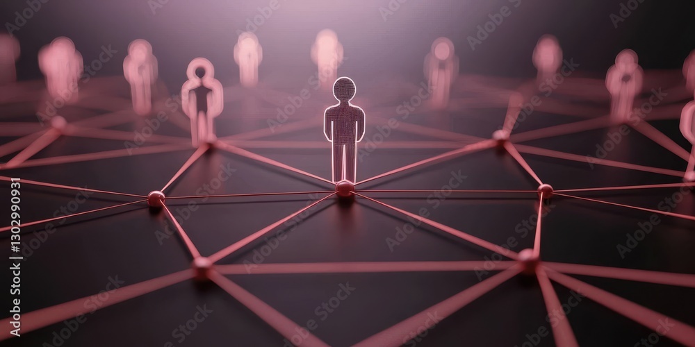 Poster a network of interconnected figures, symbolizing social connections and relationships in a digital l