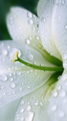 Fototapeta premium Macro shot of dew on white lily showcasing purity