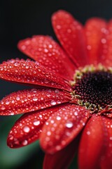 Fototapeta premium Macro photo of dew on red gerbera flower