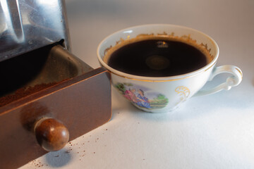 vintage coffee machine with coffee