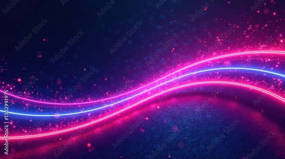 Aufkleber abstract glowing neon lines and sparkling dust particles on a dark background