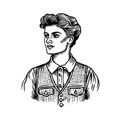 Engraved illustration of a young person wearing a vest in a vintage style