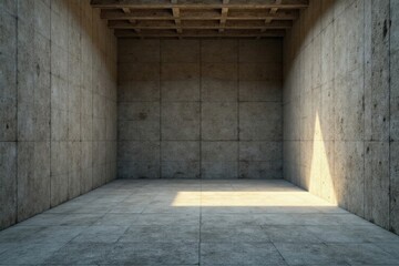 Obraz premium Empty Concrete Room with Sunbeams Illuminating the Floor and Walls