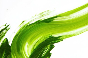 Abstract green paint stroke on white background, symbolizing nature, freshness, and creativity in design and art