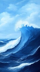 Fototapeta premium Artistic painting of a majestic wave in the ocean conveying power and fluidity