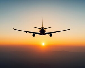 Airplane framed by a golden sunburst, soaring through the ethereal colors of dawn