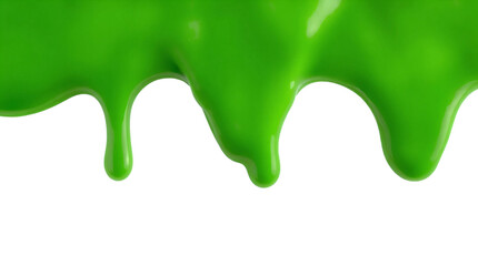 Fototapeta premium Green paint melting down isolated on transparent background