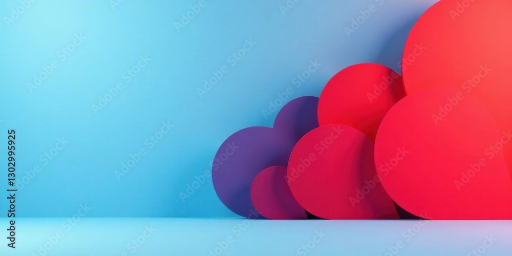 Poster Abstract Colorful Heart Shapes on a Blue Background, Ideal for Modern Design Projects and Creative Visuals