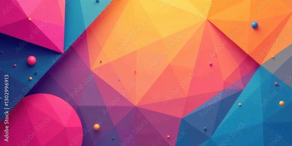 Poster abstract colorful geometric shapes background with vivid hues and scattered spheres