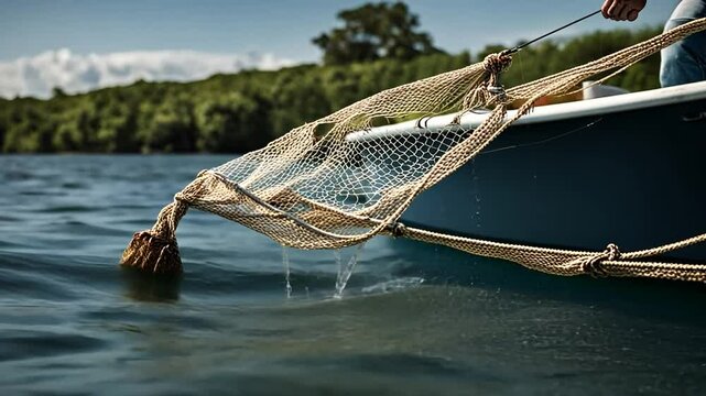 Trawling net on a fishing boat.