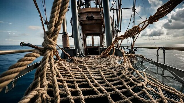 Trawling net on a fishing boat.