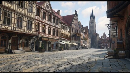 Obraz premium Charming Historic Town Square with Cobblestone Streets and Traditional Architecture