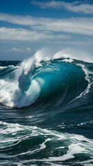Naklejka premium Deep blue ocean waves crashing against rocky cliffs.