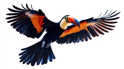 Fototapeta premium Tropical Toucan in Flight on White Background