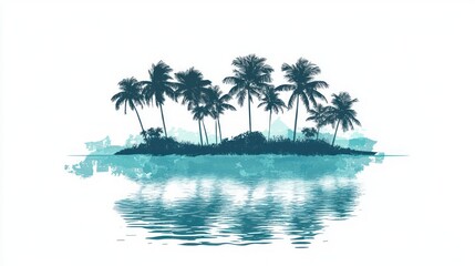 Fototapeta premium Tropical Island with Palm Trees on White Background