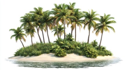 Obraz premium Tropical Island with Palm Trees on White Background